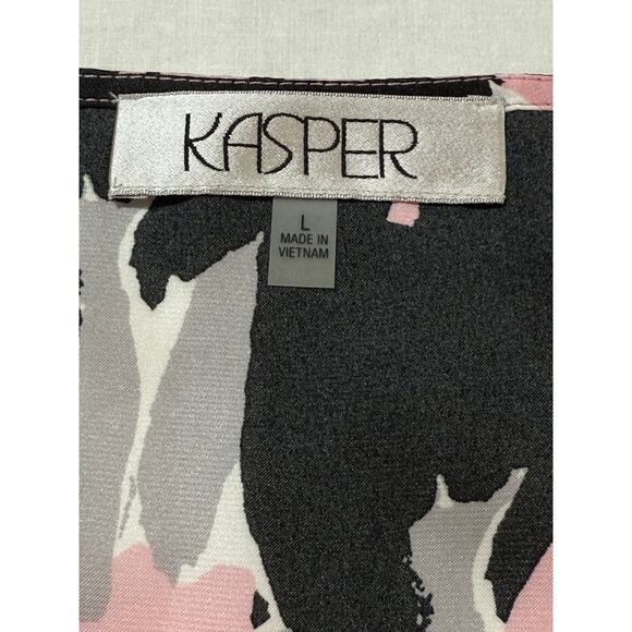 Kasper Pink and Black Floral Sleeveless Pleated Neck Blouse Size L - Picture 2 of 5